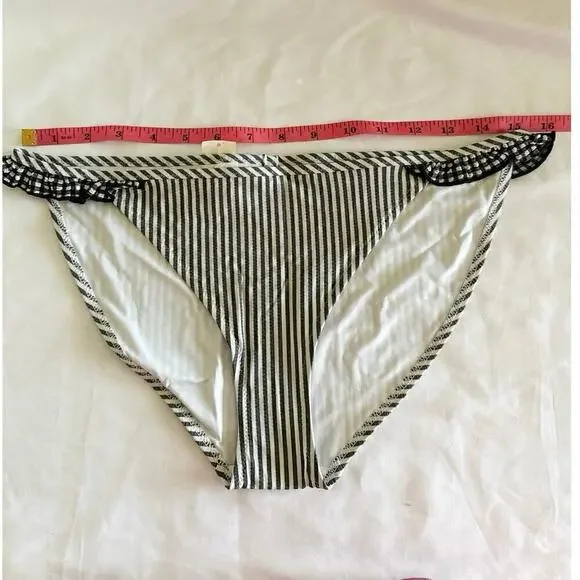 AERIE SWIMWEAR Women's Ruffle Accents Black‎ White Stripes Bikini Bottom NWT - Picture 4 of 7